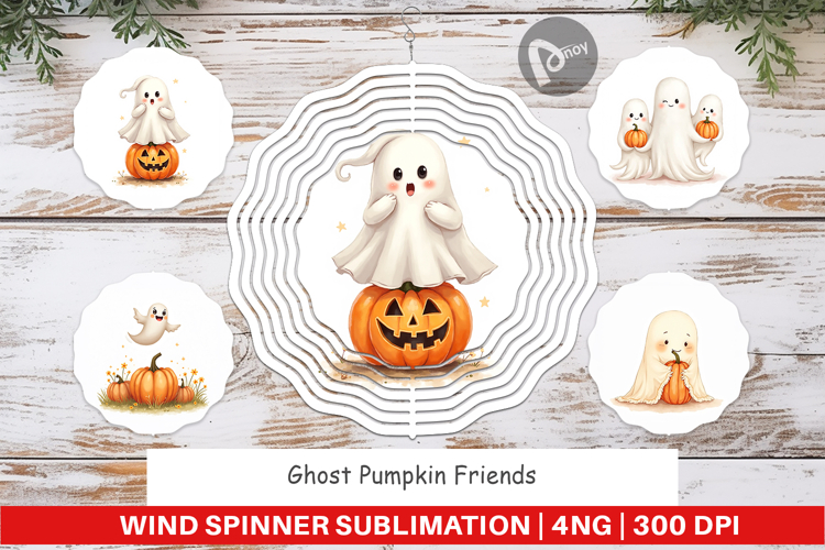 Wind Spinner Watercolor Ghost Pumpkin Friends