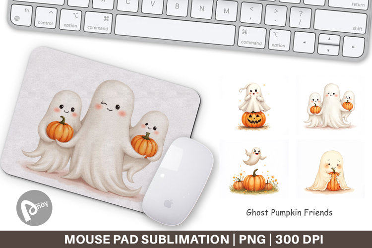 Mouse Pad Watercolor Ghost Pumpkin Friends