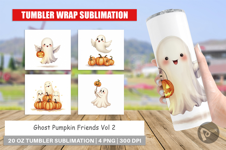 Tumbler Watercolor Ghost Pumpkin Friends