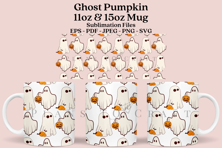 Ghost Pumpkin Halloween 11&15oz Mug Sublimation Wrap
