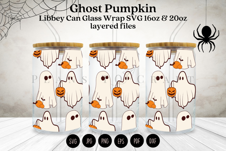 Ghost Pumpkin Halloween Libbey Glass Can Wrap SVG