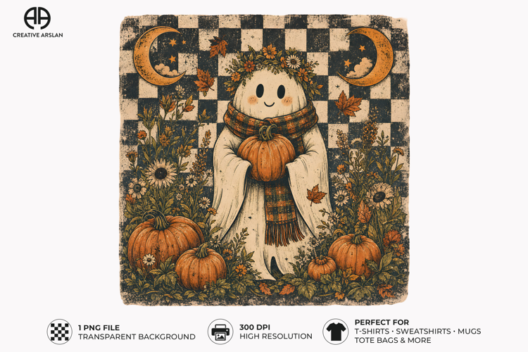 Ghost Pumpkin Patch Fall Sublimation Design