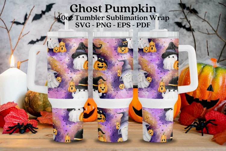 Ghost Pumpkin Halloween 40oz Tumbler Sublimation Wrap