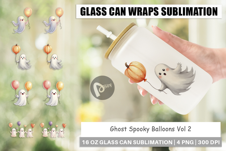 Glass Can Watercolor Ghost Spooky Balloons