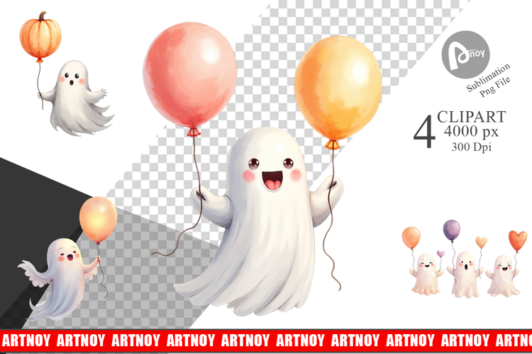 Clipart Watercolor Ghost Spooky Balloons