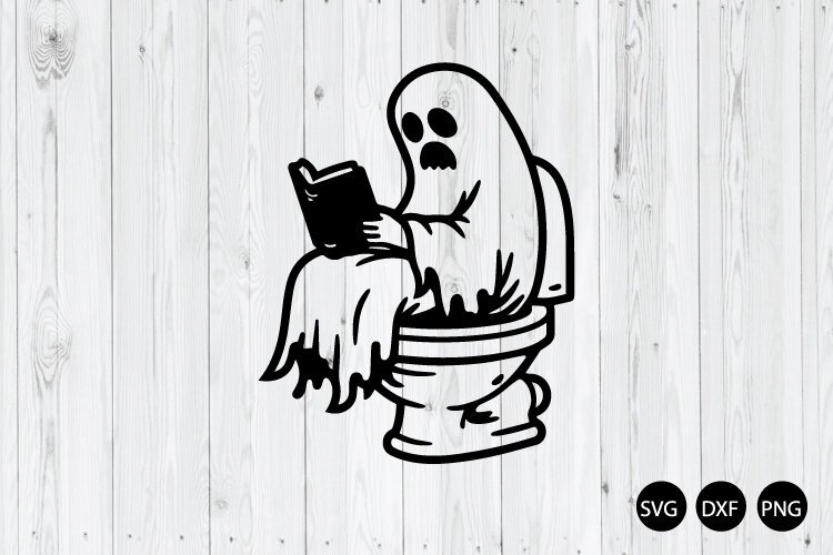Ghost Reading on Toilet SVG, Ghost SVG, Funny Bathroom Ghost example image 1
