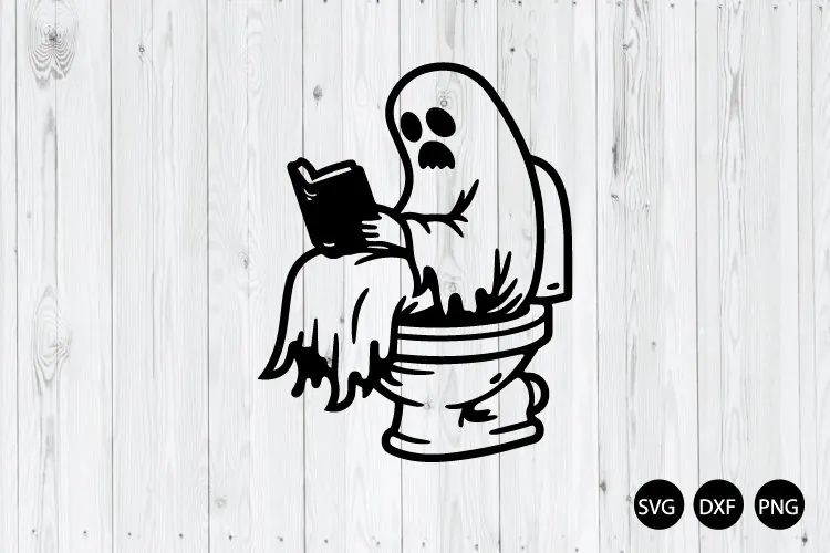 Ghost Reading on Toilet SVG, Ghost SVG, Funny Bathroom Ghost