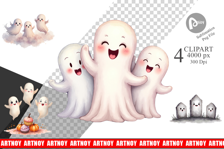 Clipart Watercolor Ghost Trio