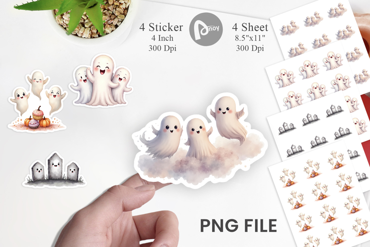 Sticker Watercolor Ghost Trio