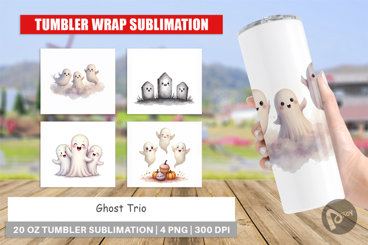 Tumbler Watercolor Ghost Trio