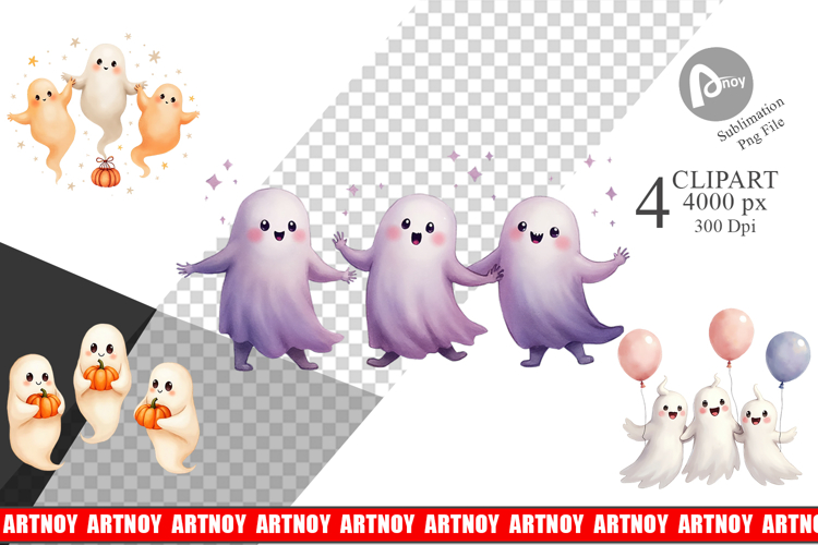 Clipart Watercolor Ghost Trio