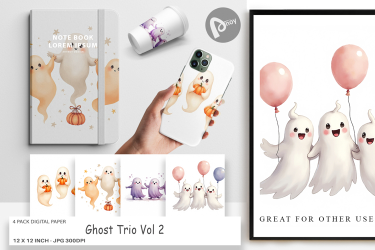 Digital Paper Watercolor Ghost Trio