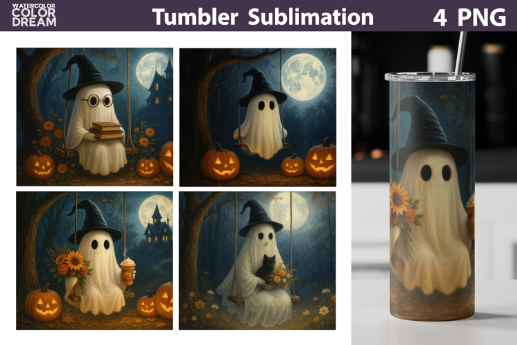 Cute Ghost Swing Tumbler Wrap | Halloween Spooky Tumbler