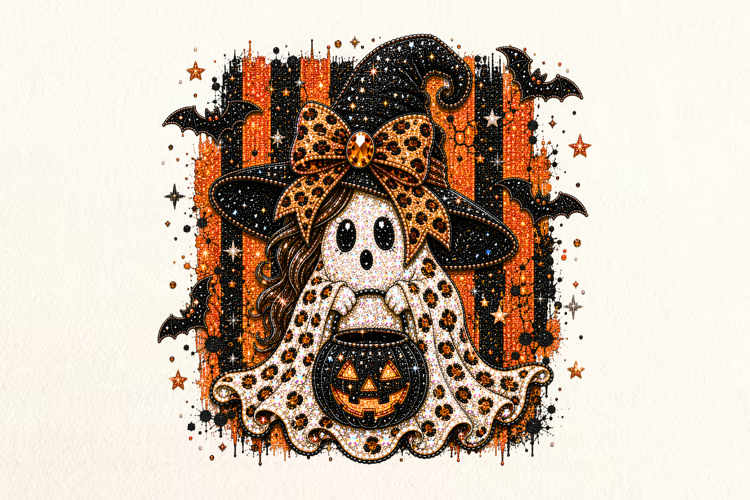 Ghost Witch Leopard Rhinestone PNG Design