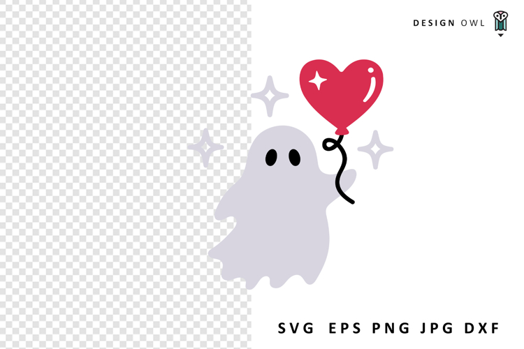 Ghost With Heart Balloon - Halloween SVG