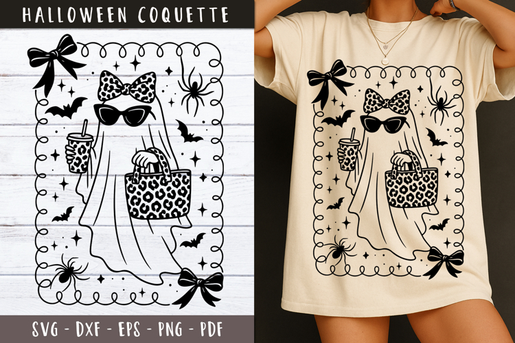 Ghost with Leopard Bow Coquette Halloween svg