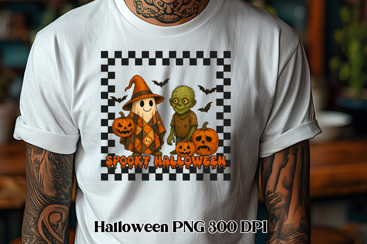 Halloween patchwork ghost pumpkin clipart PNG design