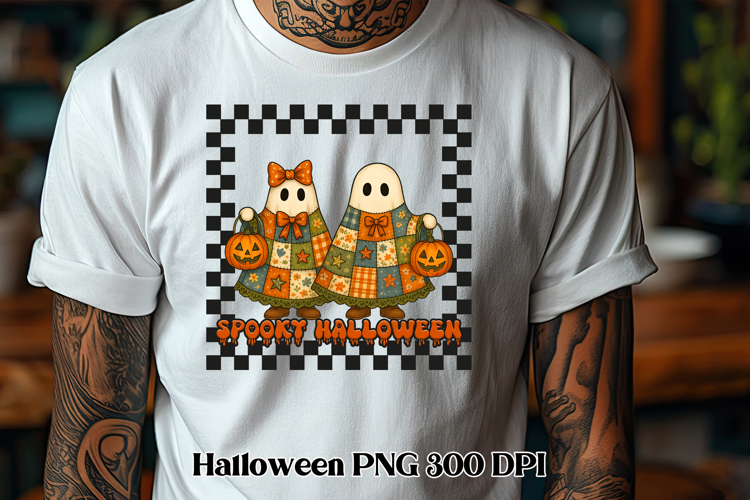 Halloween patchwork ghost pumpkin clipart PNG design