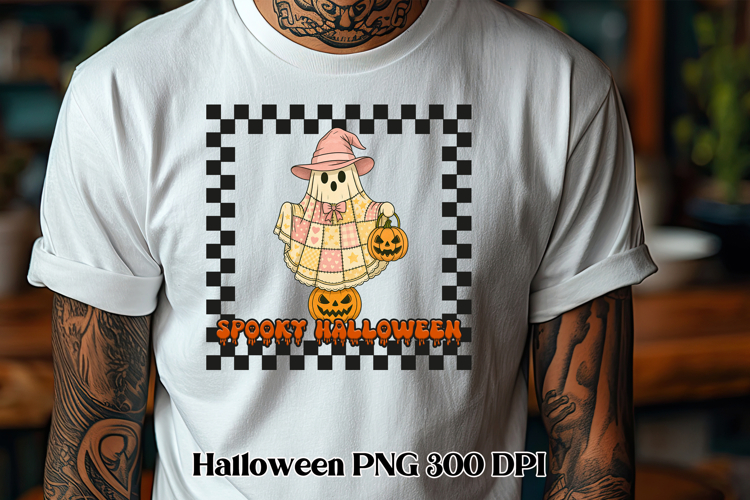 Halloween patchwork ghost pumpkin clipart PNG design
