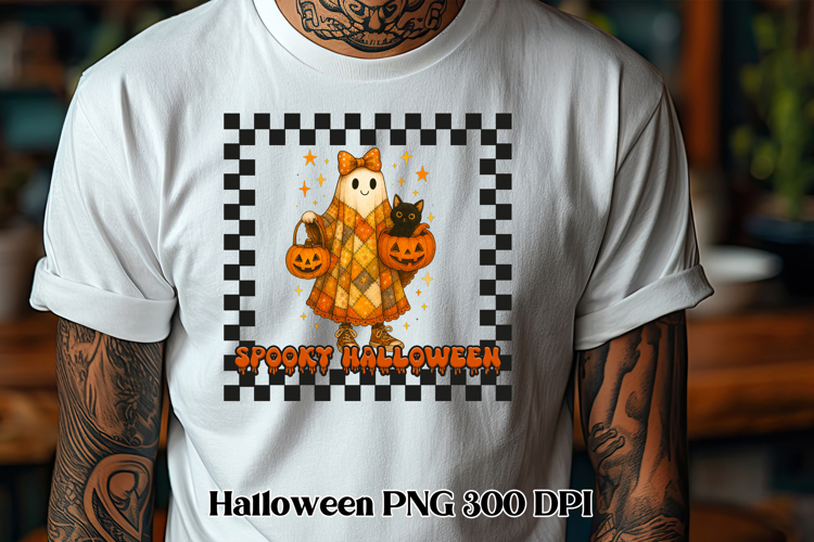 Halloween patchwork ghost pumpkin clipart PNG design