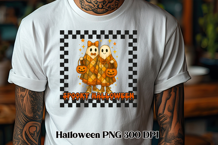 Halloween patchwork ghost pumpkin clipart PNG design