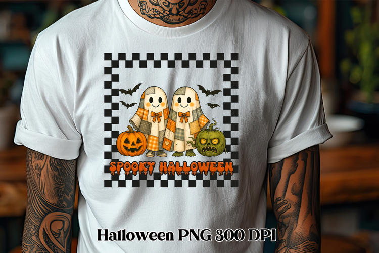 Halloween patchwork ghost pumpkin clipart PNG design