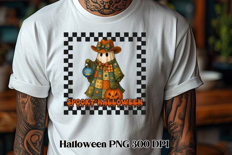 Halloween patchwork ghost pumpkin clipart PNG design
