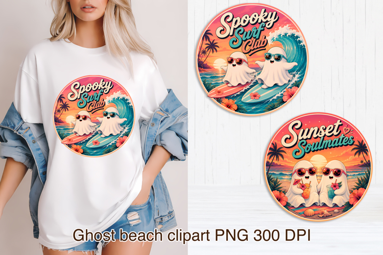 Cute Retro Summer Ghosts clipart PNG design