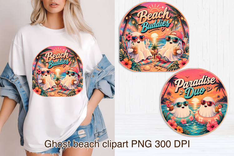 Cute Retro Summer Ghosts clipart PNG design
