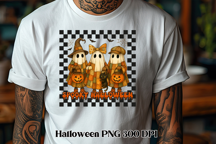 Halloween patchwork ghost pumpkin clipart PNG design