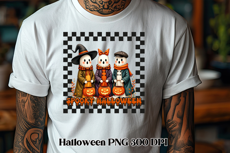 Halloween patchwork ghost pumpkin clipart PNG design