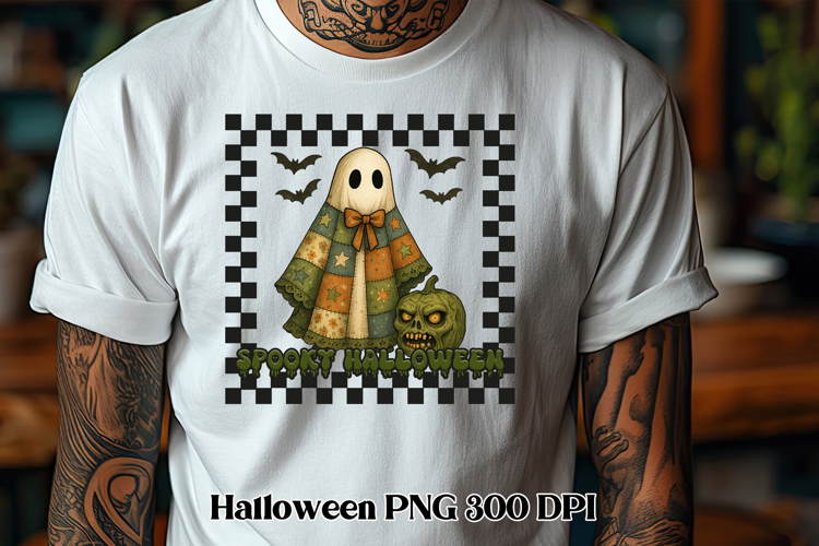 Halloween patchwork ghost pumpkin clipart PNG design