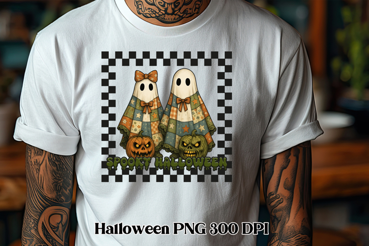 Halloween patchwork ghost pumpkin clipart PNG design