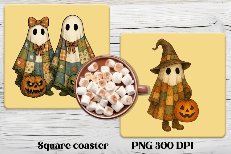 Cute Halloween patchwork ghost square coaster sublimation