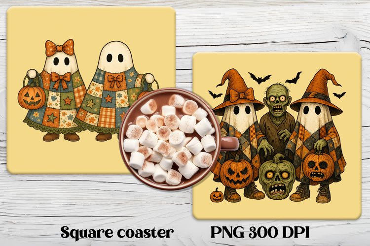 Cute Halloween patchwork ghost square coaster sublimation