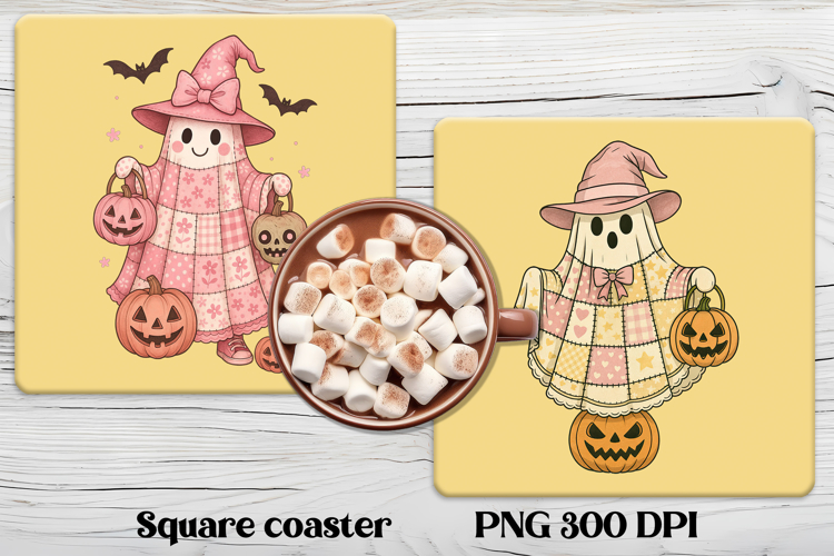 Cute Halloween patchwork ghost square coaster sublimation