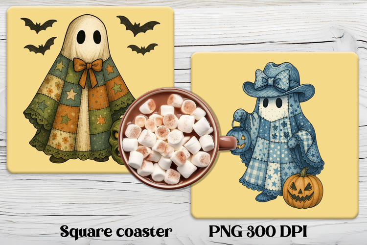 Cute Halloween patchwork ghost square coaster sublimation