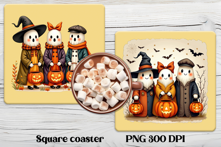 Cute Halloween patchwork ghost square coaster sublimation
