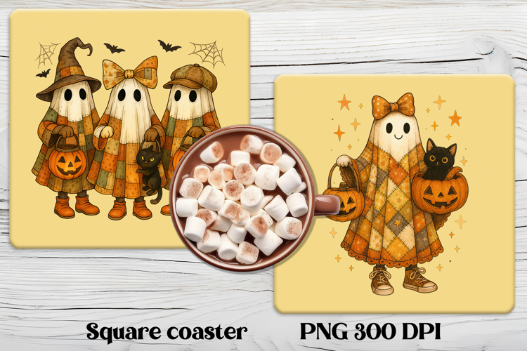 Cute Halloween patchwork ghost square coaster sublimation