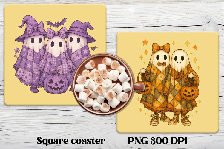 Cute Halloween patchwork ghost square coaster sublimation