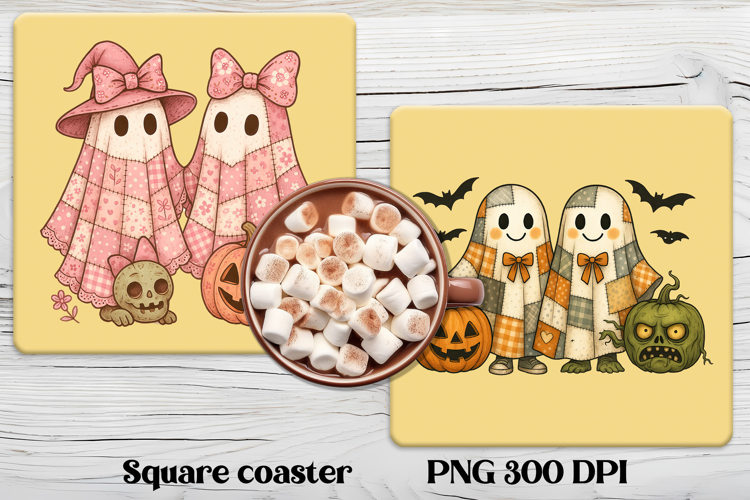 Cute Halloween patchwork ghost square coaster sublimation