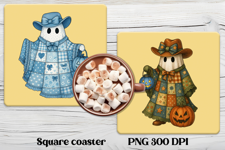 Cute Halloween patchwork ghost square coaster sublimation