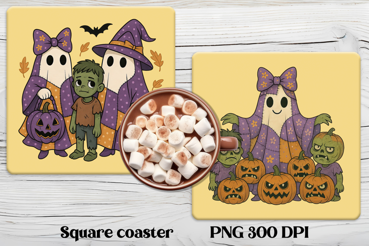 Cute Halloween patchwork ghost square coaster sublimation