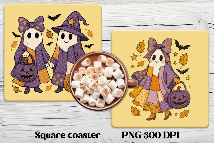 Cute Halloween patchwork ghost square coaster sublimation