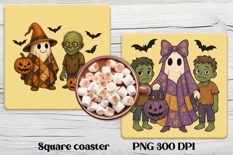 Cute Halloween patchwork ghost square coaster sublimation