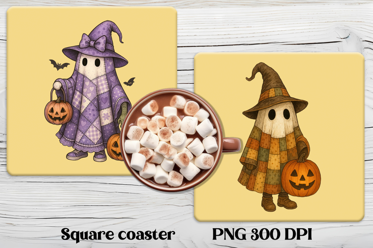 Cute Halloween patchwork ghost square coaster sublimation