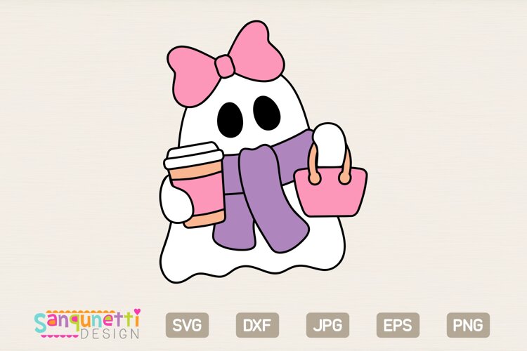 Cute Ghost Coffee SVG | Girly Halloween Clipart