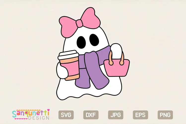 Cute Ghost Coffee SVG | Girly Halloween Shopping Clipart