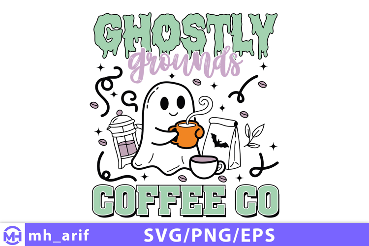 Halloween Coffee Hand-drawn SVG PNG T-shirt Design example image 1