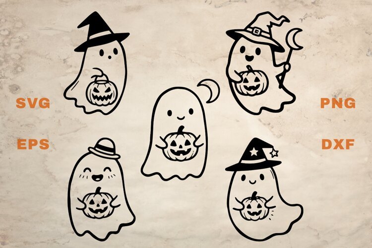 Ghosts with Witch Hats SVG example image 1